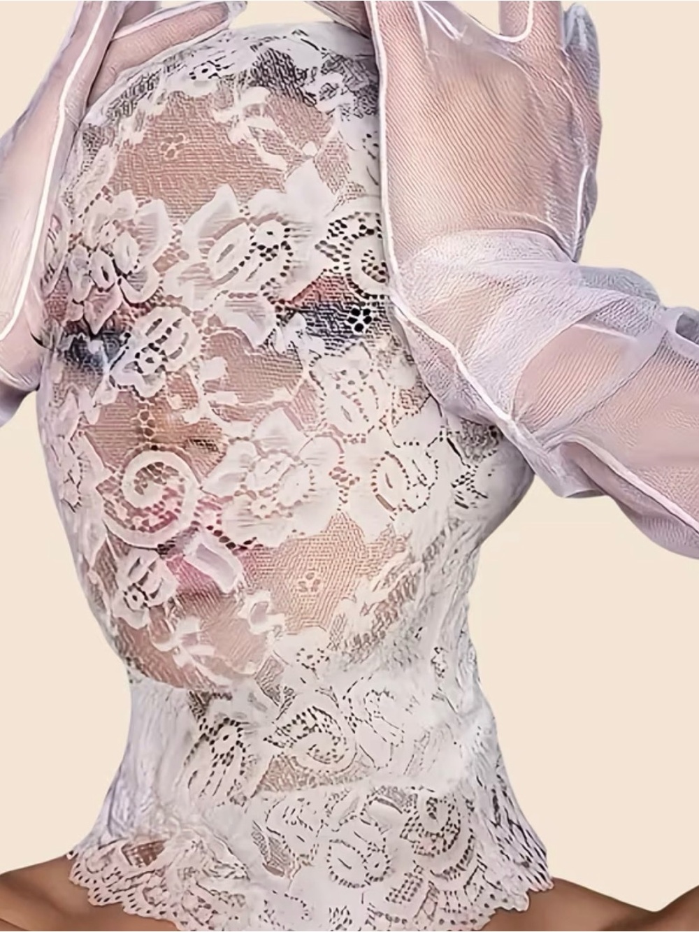 Sheer Floral Lace Face Hood - White